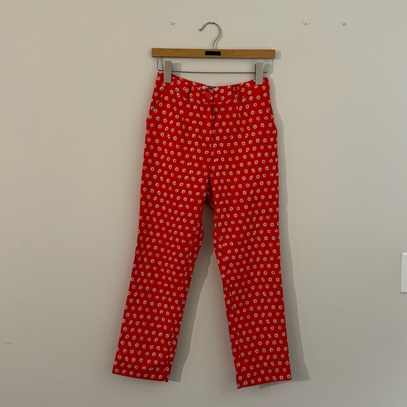 VINTAGE CREPE DAISY PRINT MINI FLARE CROP PANTS - Picture 1 of 7